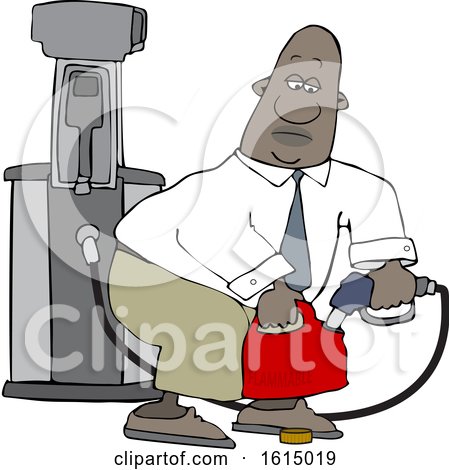 Clipart of a Cartoon Black Business Man Pumping Gasoline into a Gas Can - Royalty Free Vector Illustration by djart