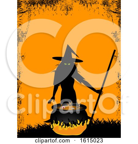 Halloween Background with Witch and Cauldron by elaineitalia
