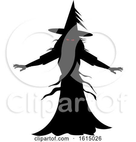 Halloween Black Silhouette of a Scary Witch with Red Evil Eyes by elaineitalia