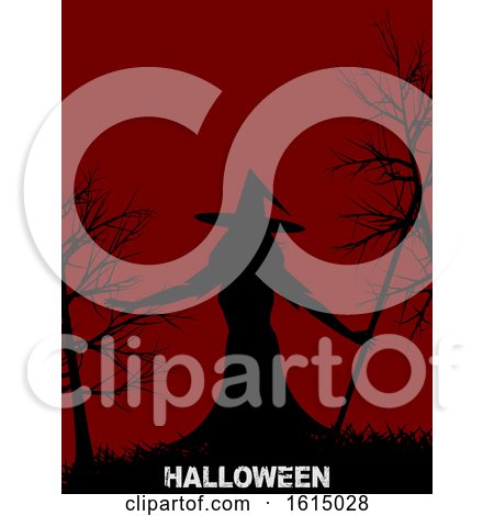 Halloween Witch with Hat on Red Background by elaineitalia