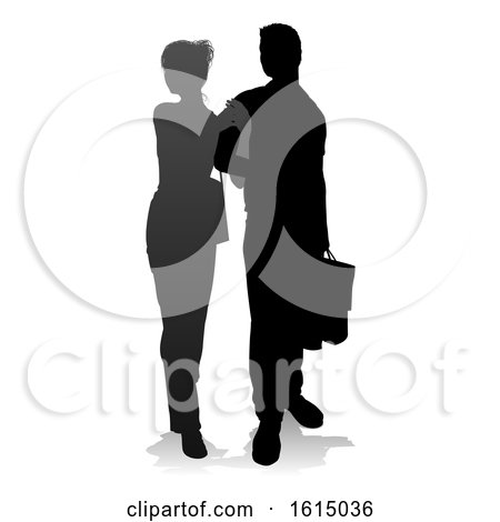 Young Couple Shopping Silhouettes, on a white background by AtStockIllustration