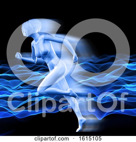 3D Female Figure with Speed Effect on Background of Flowing Dots by KJ Pargeter