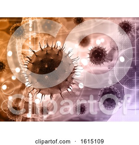 3D Medical Background with Abstract Virus Cells with Male Figure by KJ Pargeter