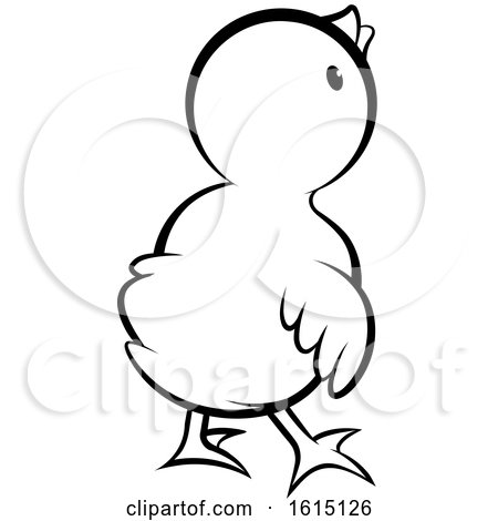 Clipart of a Black and White Rear View of a Cute Chick - Royalty Free Vector Illustration by Lal Perera