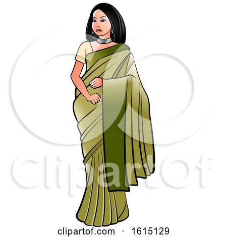 Clipart of a Woman in a Green Saree - Royalty Free Vector Illustration by Lal Perera