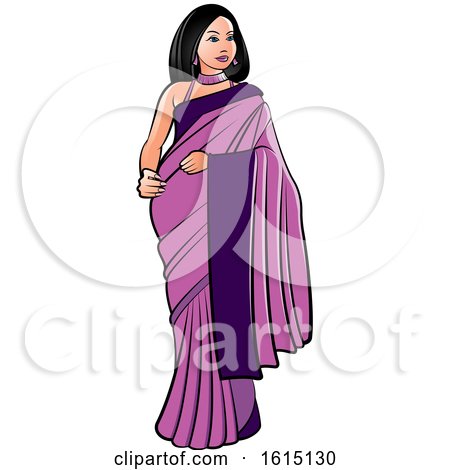 Clipart of a Woman in a Purple Saree - Royalty Free Vector Illustration by Lal Perera