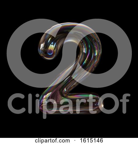 Clipart of a Soap Bubble Number 2 on a Black Background - Royalty Free Illustration by chrisroll