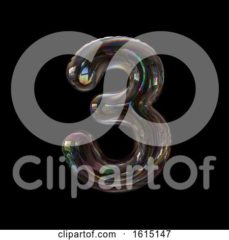 Clipart of a Soap Bubble Number 3 on a Black Background - Royalty Free Illustration by chrisroll