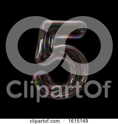 Clipart of a Soap Bubble Number 5 on a Black Background - Royalty Free Illustration by chrisroll