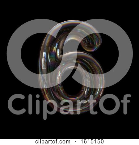 Clipart of a Soap Bubble Number 6 on a Black Background - Royalty Free Illustration by chrisroll