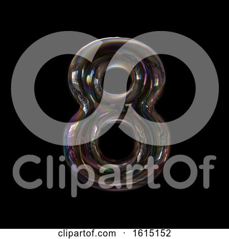Clipart of a Soap Bubble Number 8 on a Black Background - Royalty Free Illustration by chrisroll