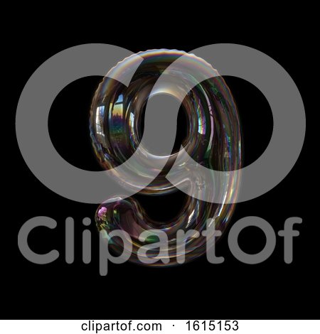 Clipart of a Soap Bubble Number 9 on a Black Background - Royalty Free Illustration by chrisroll