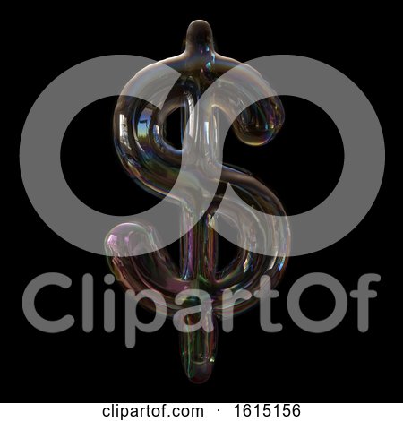 Clipart of a Soap Bubble Dollar Currency Symbol on a Black Background - Royalty Free Illustration by chrisroll