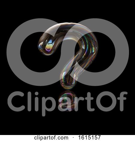 Clipart of a Soap Bubble Question Mark on a Black Background - Royalty Free Illustration by chrisroll