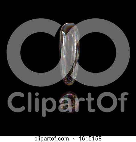 Clipart of a Soap Bubble Exclamation Point on a Black Background - Royalty Free Illustration by chrisroll