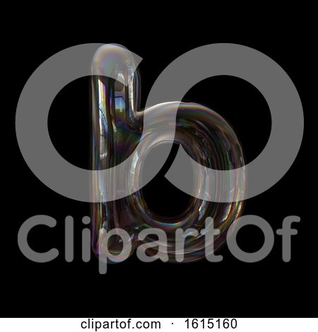 Clipart of a Soap Bubble Lowercase Letter B on a Black Background - Royalty Free Illustration by chrisroll