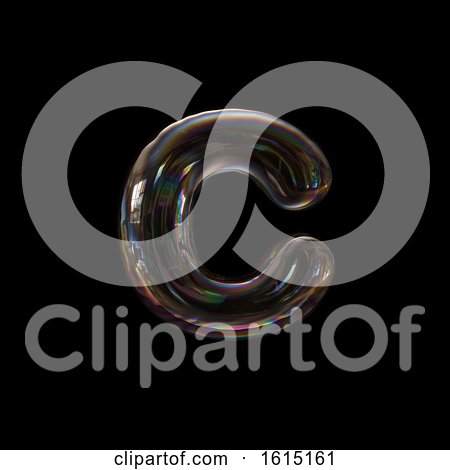 Clipart of a Soap Bubble Lowercase Letter C on a Black Background - Royalty Free Illustration by chrisroll