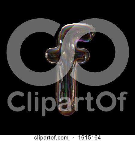 Clipart of a Soap Bubble Lowercase Letter F on a Black Background - Royalty Free Illustration by chrisroll