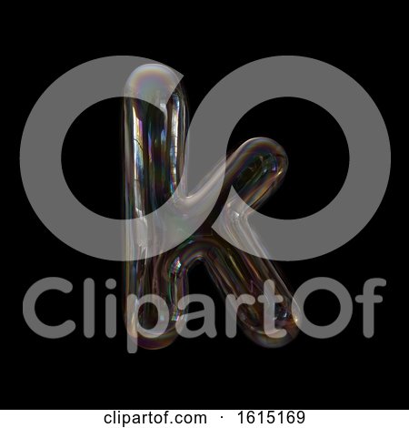 Clipart of a Soap Bubble Lowercase Letter K on a Black Background - Royalty Free Illustration by chrisroll
