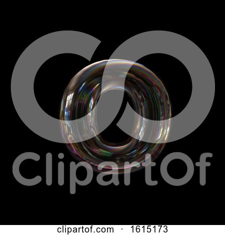 Clipart of a Soap Bubble Lowercase Letter O on a Black Background - Royalty Free Illustration by chrisroll