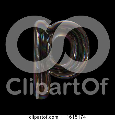 Clipart of a Soap Bubble Lowercase Letter P on a Black Background - Royalty Free Illustration by chrisroll