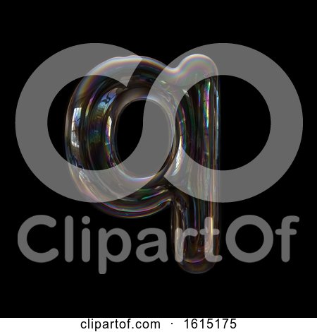 Clipart of a Soap Bubble Lowercase Letter Q on a Black Background - Royalty Free Illustration by chrisroll