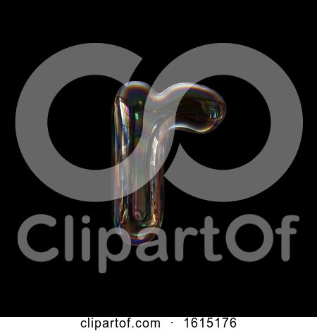 Clipart of a Soap Bubble Lowercase Letter R on a Black Background - Royalty Free Illustration by chrisroll