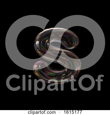 Clipart of a Soap Bubble Lowercase Letter S on a Black Background - Royalty Free Illustration by chrisroll