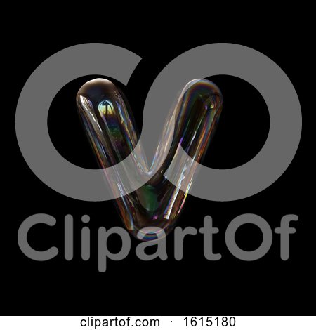 Clipart of a Soap Bubble Lowercase Letter V on a Black Background - Royalty Free Illustration by chrisroll