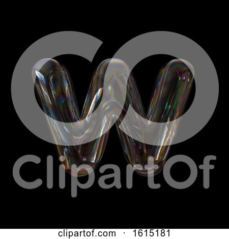 Clipart of a Soap Bubble Lowercase Letter W on a Black Background - Royalty Free Illustration by chrisroll