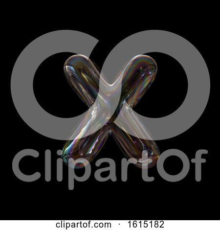 Clipart of a Soap Bubble Lowercase Letter X on a Black Background - Royalty Free Illustration by chrisroll