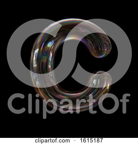 Clipart of a Soap Bubble Capital Letter C on a Black Background - Royalty Free Illustration by chrisroll