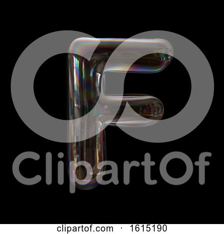 Clipart of a Soap Bubble Capital Letter F on a Black Background - Royalty Free Illustration by chrisroll