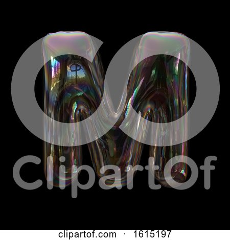 Clipart of a Soap Bubble Capital Letter M on a Black Background - Royalty Free Illustration by chrisroll