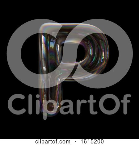 Clipart of a Soap Bubble Capital Letter P on a Black Background - Royalty Free Illustration by chrisroll