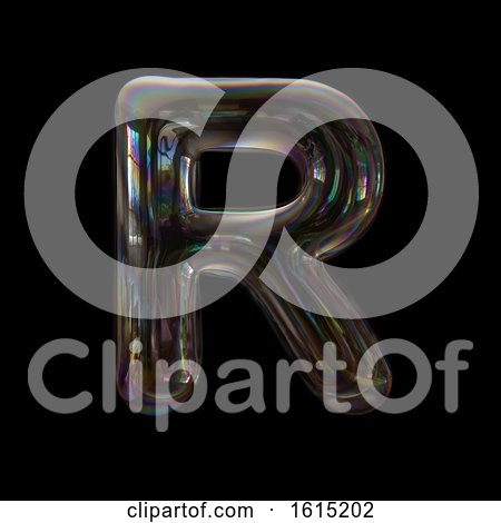 Clipart of a Soap Bubble Capital Letter R on a Black Background - Royalty Free Illustration by chrisroll