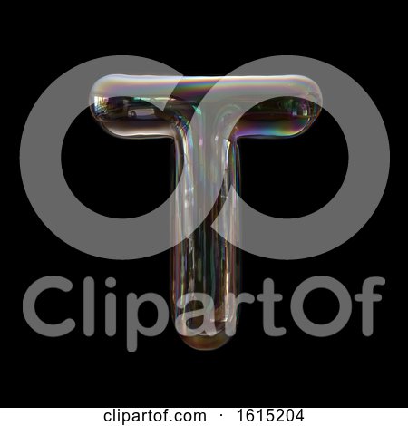 Clipart of a Soap Bubble Capital Letter T on a Black Background - Royalty Free Illustration by chrisroll