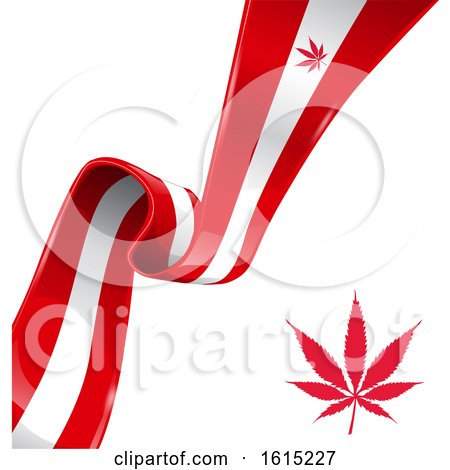 Clipart of a Red Pot Leaf and Canadian Flag Ribbon - Royalty Free Vector Illustration by Domenico Condello