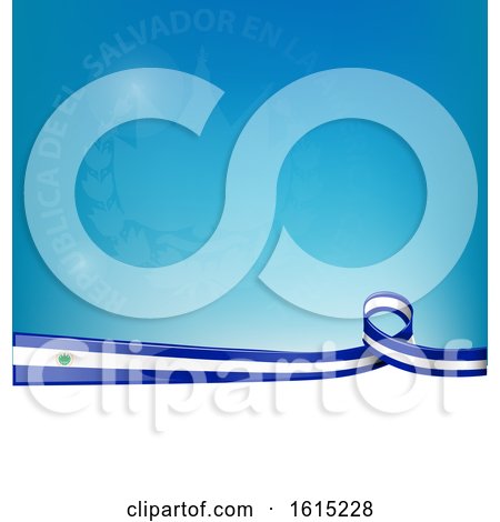 Clipart of an El Salvador Ribbon Flag over a Blue and White Background - Royalty Free Vector Illustration by Domenico Condello