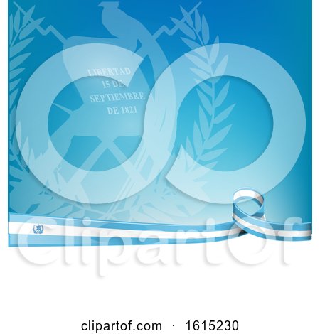 Clipart of a Guatemalan Ribbon Flag over a Blue and White Background - Royalty Free Vector Illustration by Domenico Condello