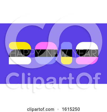 Colorful Retro Style Numbers 2019 and Happy New Year Greetings on Purple Background by elena
