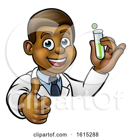 Cartoon Scientist Holding Test Tube Sign by AtStockIllustration