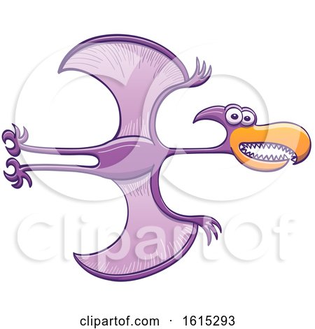 Clipart of a Flying Purple Pterodactylus - Royalty Free Vector Illustration by Zooco