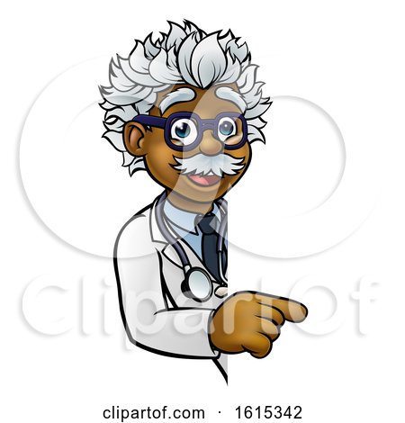 Scientist Cartoon Character Pointing Sign by AtStockIllustration