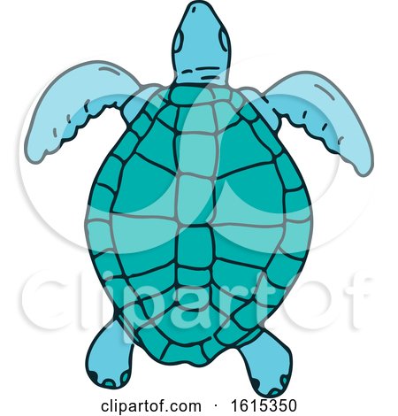 Clipart of a Swimming Sea Turtle in Sketch Style - Royalty Free Vector Illustration by patrimonio