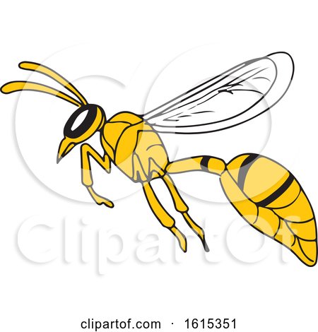 Clipart of a Sketched Wasp or Hornet Flying - Royalty Free Vector Illustration by patrimonio