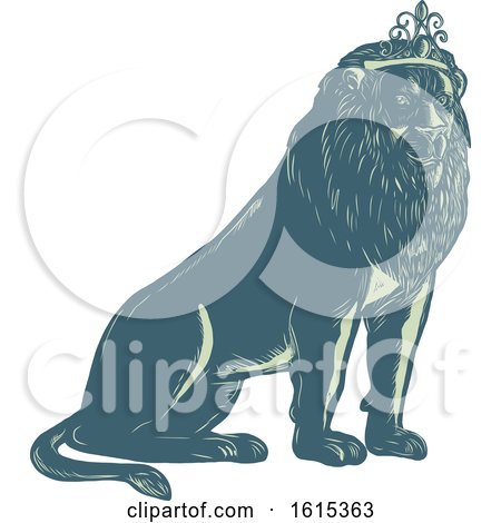 Clipart of a Scratchboard Style King Lion - Royalty Free Vector Illustration by patrimonio