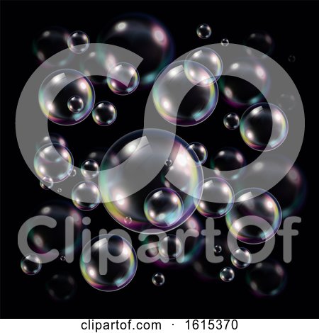 Colorful Transparent Soap Bubbles on Black by Oligo