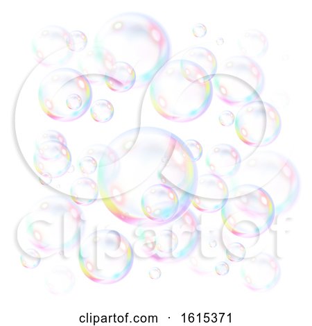Colorful Transparent Soap Bubbles on White by Oligo
