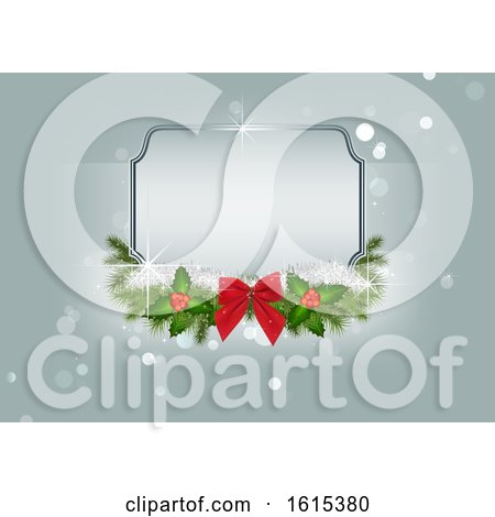 Clipart of a Christmas Frame with a Bow and Holly - Royalty Free Vector Illustration by dero